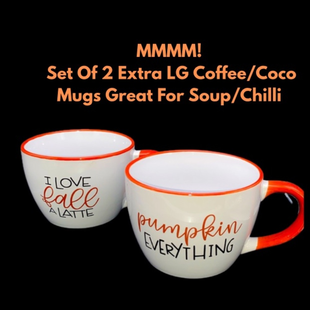 MMMM! 😋 ! Set Of 2  Extra LG Coffee/Coco Mugs Great For Soup/Chilli